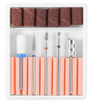Set de 6 Puntas, Electric Nail Drill Bits 3/32 Diamond Set Silicone Cutters Carbide Ceramic Nail Drill Tools