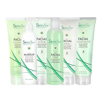 SkinSpa - Set de limpiador facial para el cuidado de la piel, kit de rutina diaria, sistema, infundido con aloe vera, 8 onzas - Exfoliante de lavado facial, limpiador, tónico, removedor de maquillaje, máscara de arcilla e hidratante