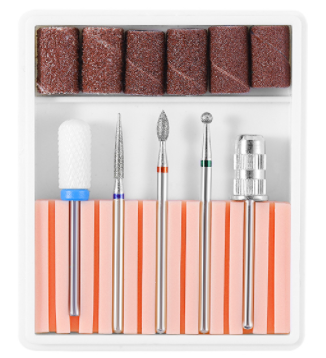 Set de 6 Puntas,  Electric Nail Drill Bits 3/32 Diamond Set Silicone Cutters Carbide Ceramic Nail Drill Tools